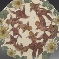 Image 3 of Fantailed fish ceramic sgraffito wall art 