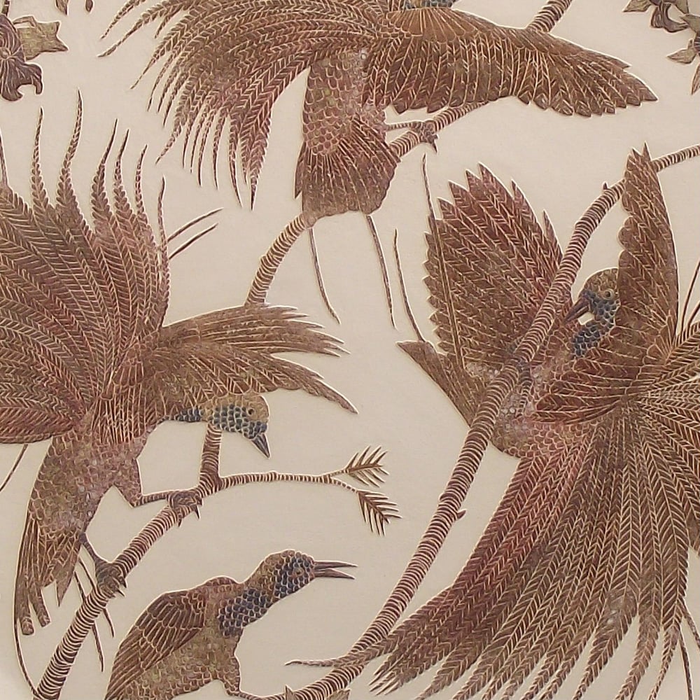 Image of Raggiana birds of paradise & orchids ceramic sgraffito wall art 