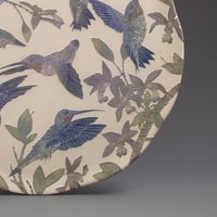 Image 4 of Ruby throated hummingbirds & orchids ceramic sgraffito wall art 