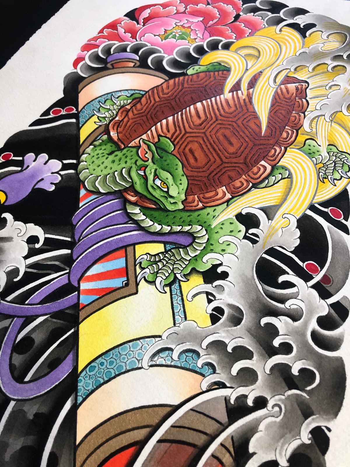 Turtle and Scroll Half Sleeve