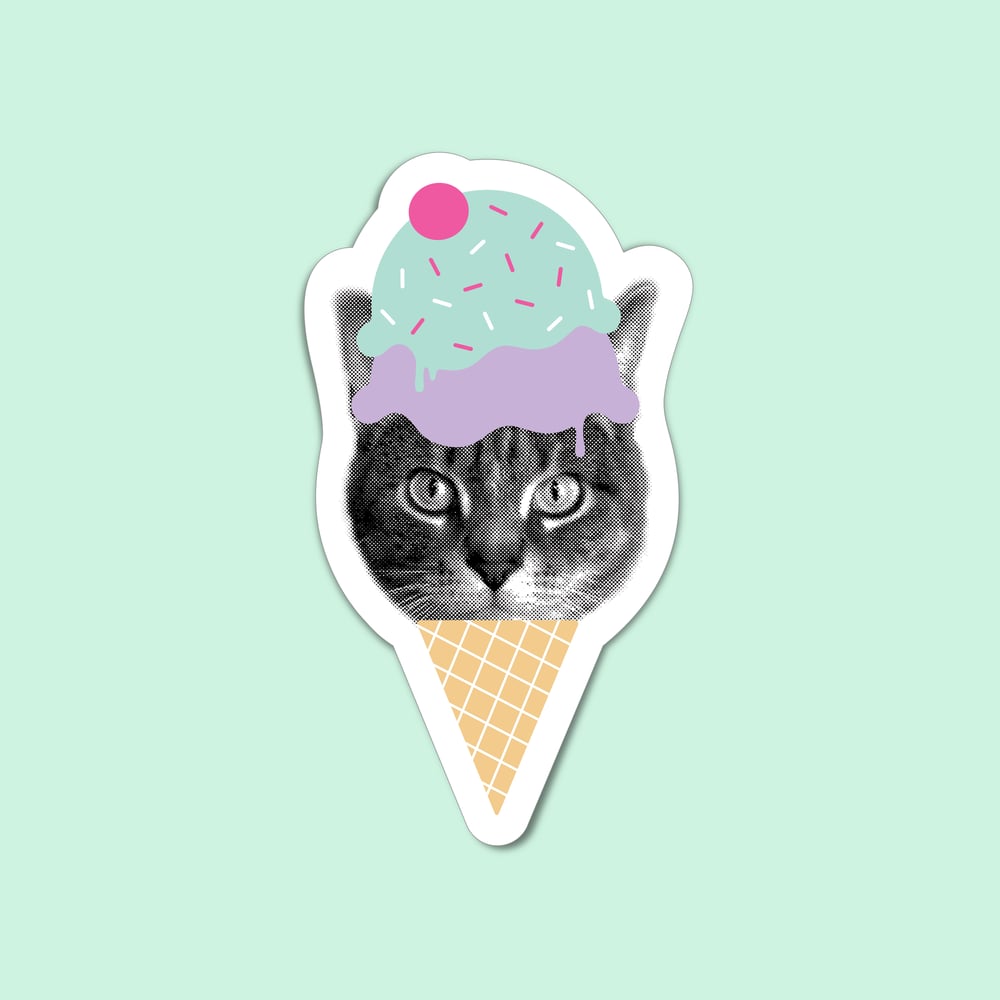 Image of gee whiskers: ice cream cat sticker or magnet - i love ice cream - cat decal 