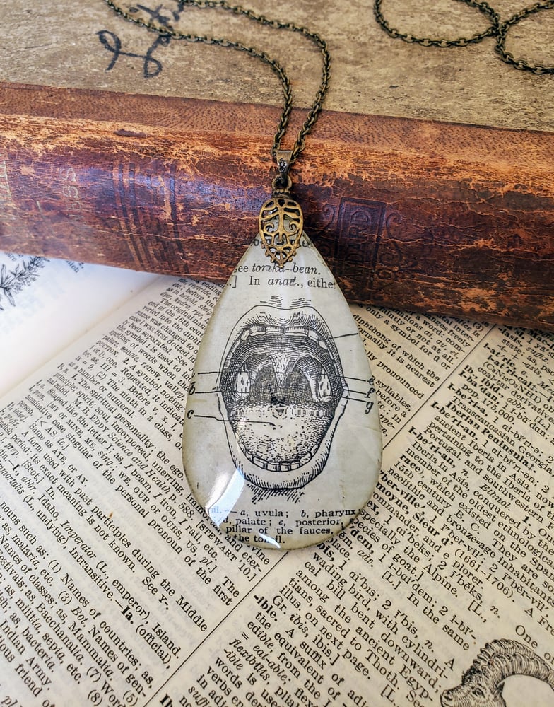 Image of Vintage Anatomical Medical Text Mouth Pendant Necklace