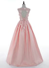 Elegant Pink Satin with Flowers Long Party Dress, Pink Prom Dress