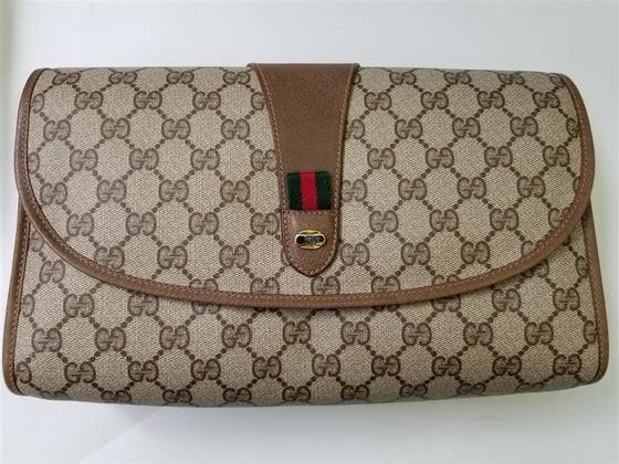 Image of Vintage Gucci brown GG monogram clucth with original box