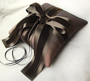 Image of Chocolate Brown Silk Taffeta and Velvet Ring Bearer Pillow