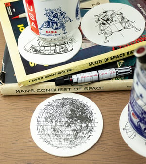 Lunar Landing Letterpress Coasters - Set of 8 (2 of each design)