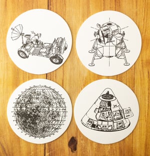 Lunar Landing Letterpress Coasters - Set of 8 (2 of each design)