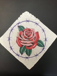Rose and barbed wire drawing on handkerchief