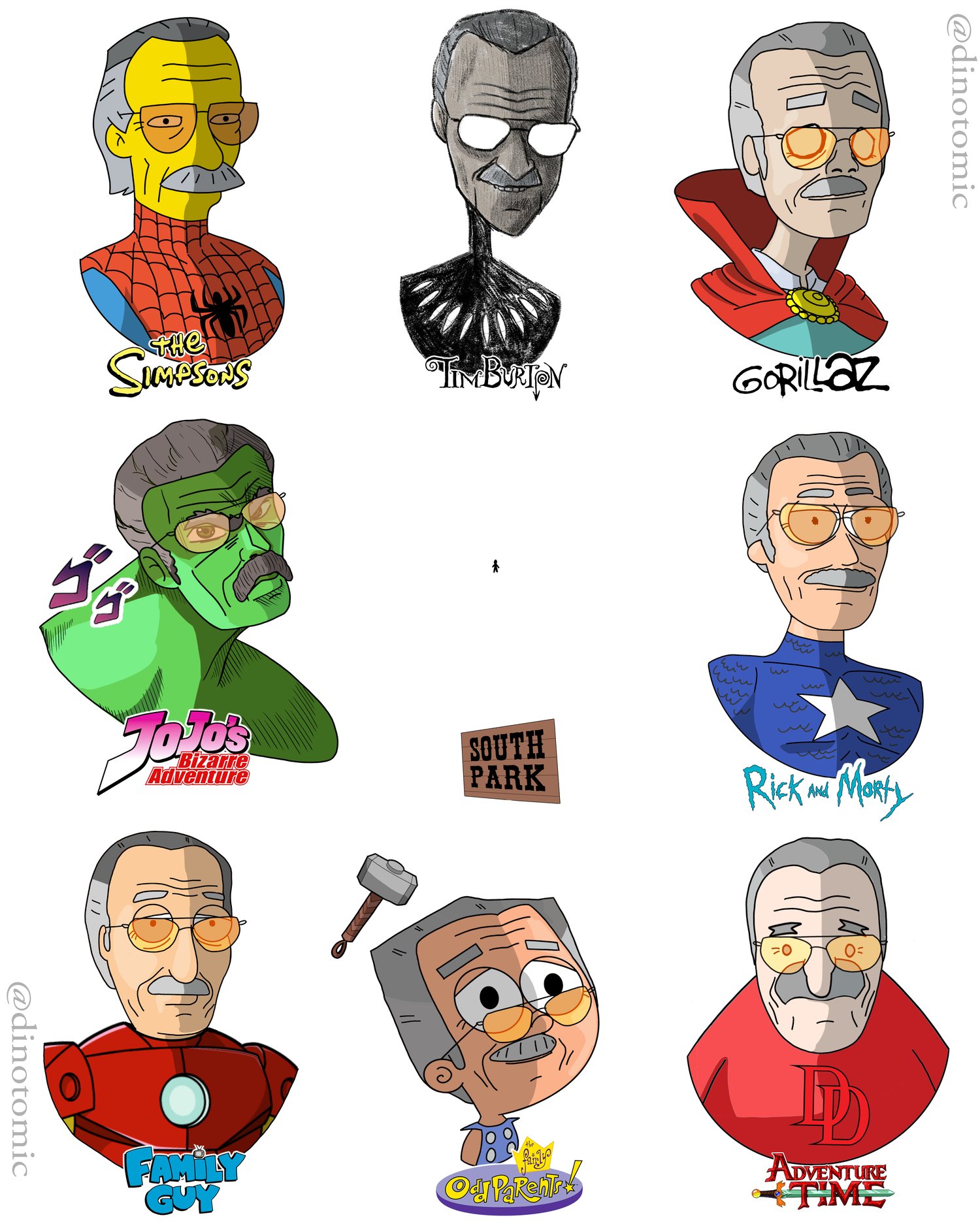 Image of #188 Stan Lee drawn in different styles