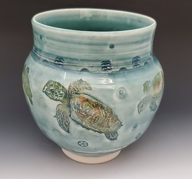 Sea Turtle Porcelain Handpainted Vase