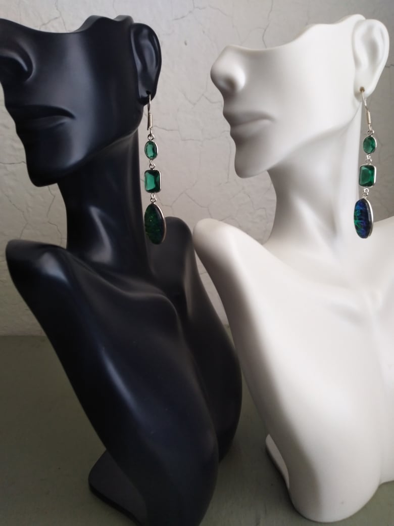 Image of TRIPLET OPAL W/DOUBLE GREEN GEM EARRINGS