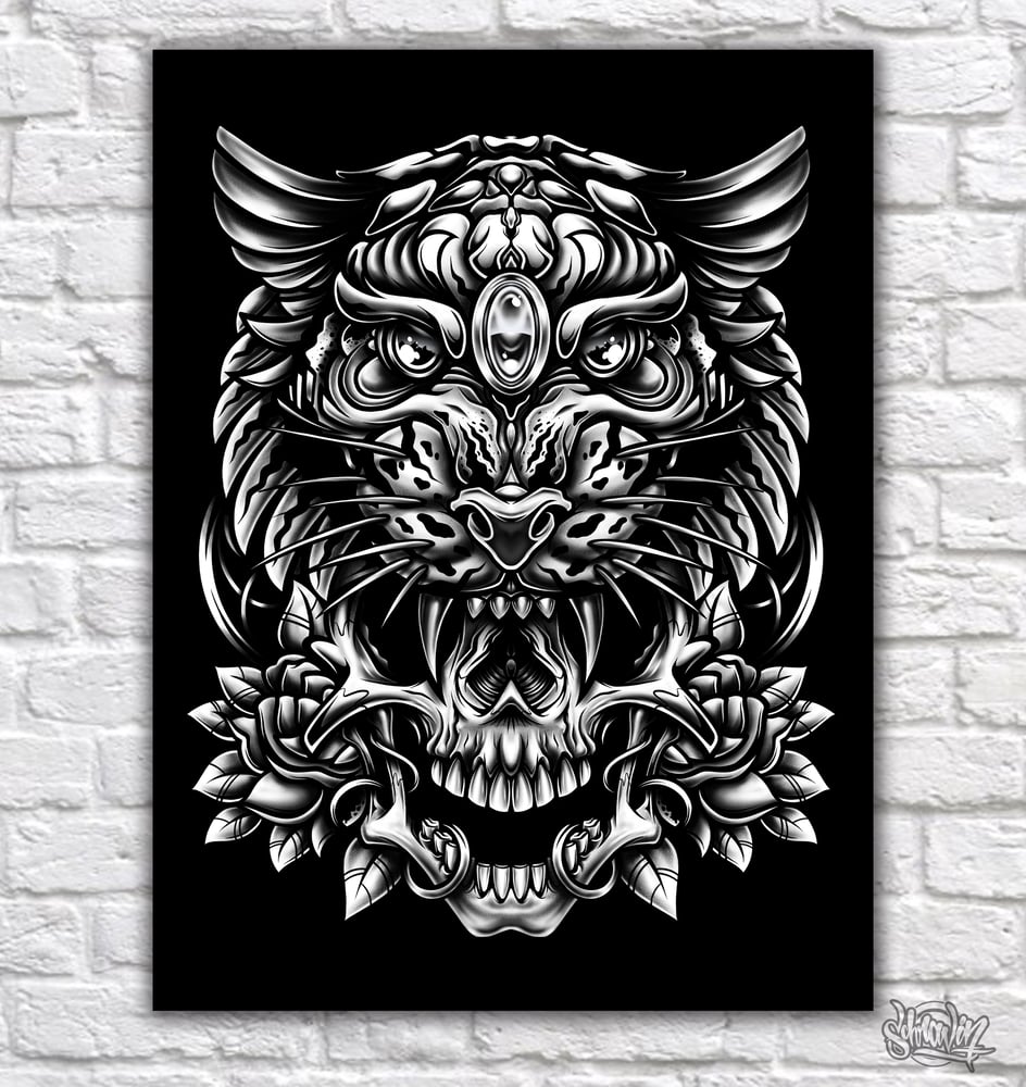Image of Tiger Skull BNW canvas print