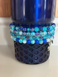 Image 4 of Star Shine Sea Glass Aura Blue and Teal Tumbler Bracelet Stack