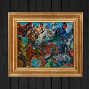 Image of Swedish, Mid-Century Painting. 'Horse Gallop.' Eric With