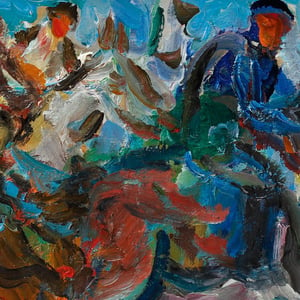 Image of Swedish, Mid-Century Painting. 'Horse Gallop.' Eric With
