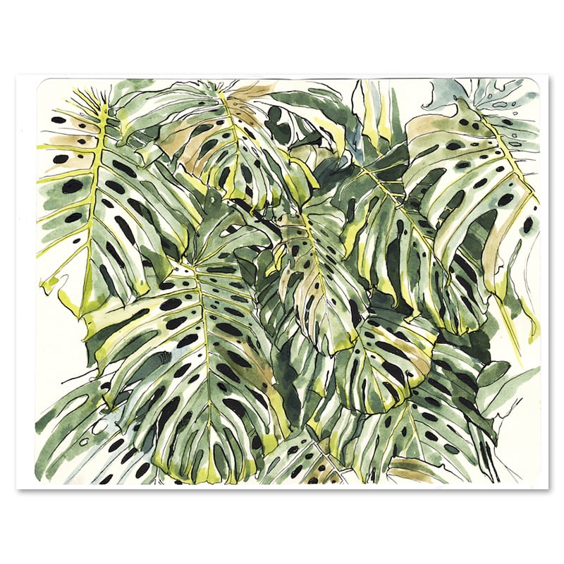 Image of Original painting - Feuillages de Monstera - 28x35 cm