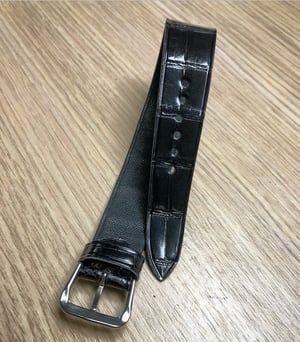 Image of Glazed black alligator double tapered one-piece watch strap 