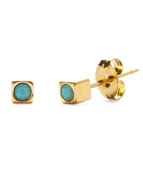 Image of Amano Gold Cube Studs with Turquoise Crystal