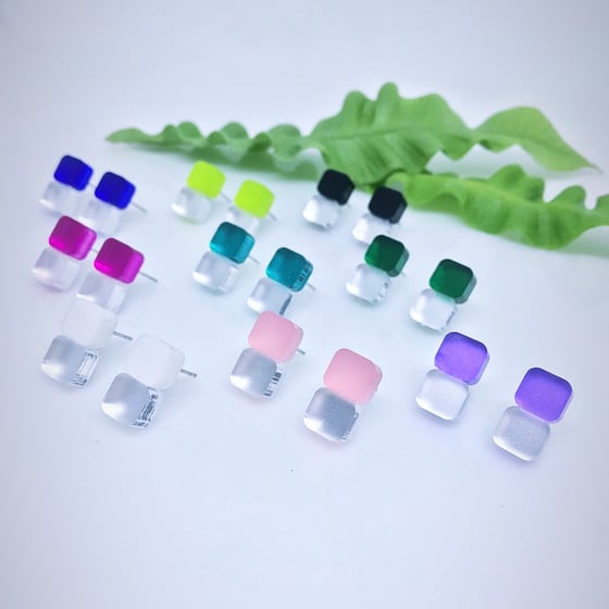 Image of Náušnice Double round sque Silver & color