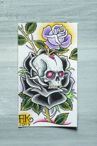 Image of SKULL AND PURPLE ROSE