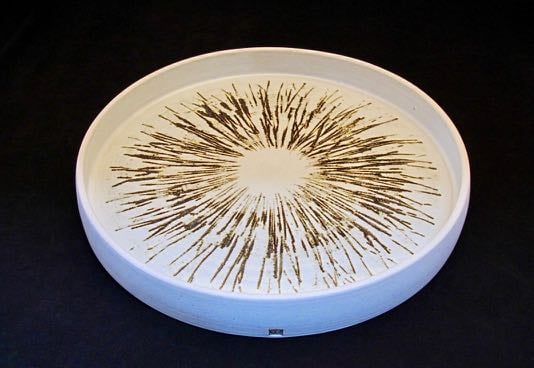 Large iron etched white dish