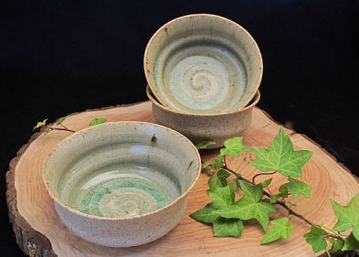 Stony green swirl bowls
