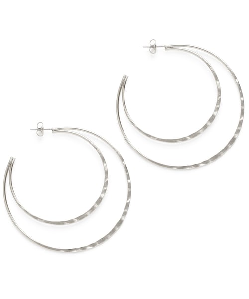 Image of Amano Silver Double Hammered Hoop Stud Earrings