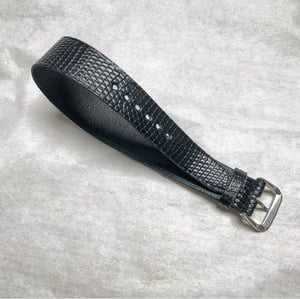 Image of “Tuxedo” Black Lizard double tapered one-piece watch strap 