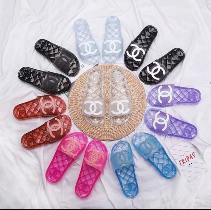 chanel pink jelly slides