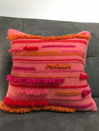 Fringed Knitted Pink Cushion