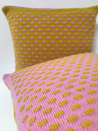 Mustard And Pink Knitted Cushion