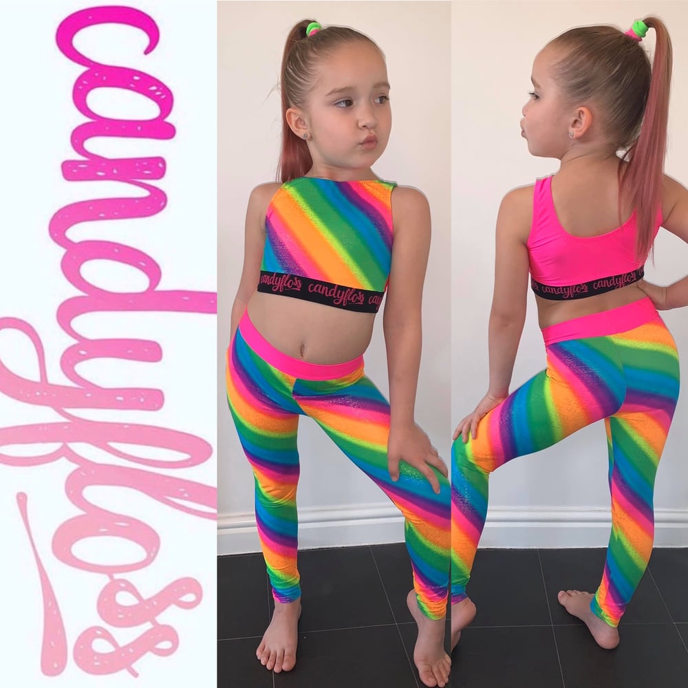 Image of Rainbow crop top and leggings. 