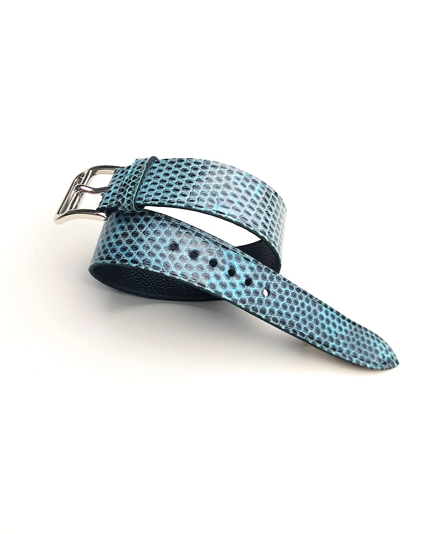 Image of Light blue Lizard tapered one-piece watch strap 