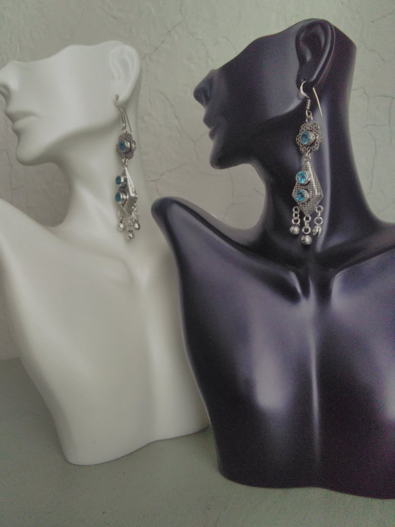 Image of BLUE STONE CHANDELIER DANGLE EARRINGS