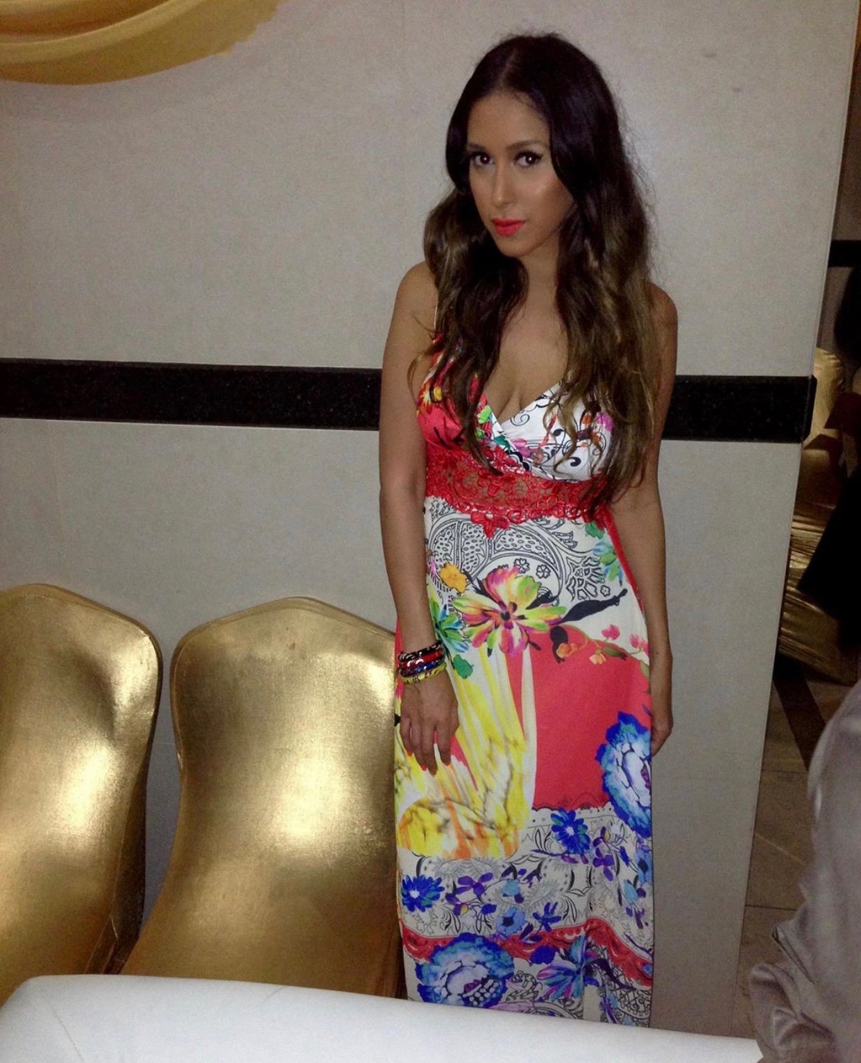Image of PRINTED FLORAL MAXI DRESS WITH LACE APPLIQUE (SIZE 36)