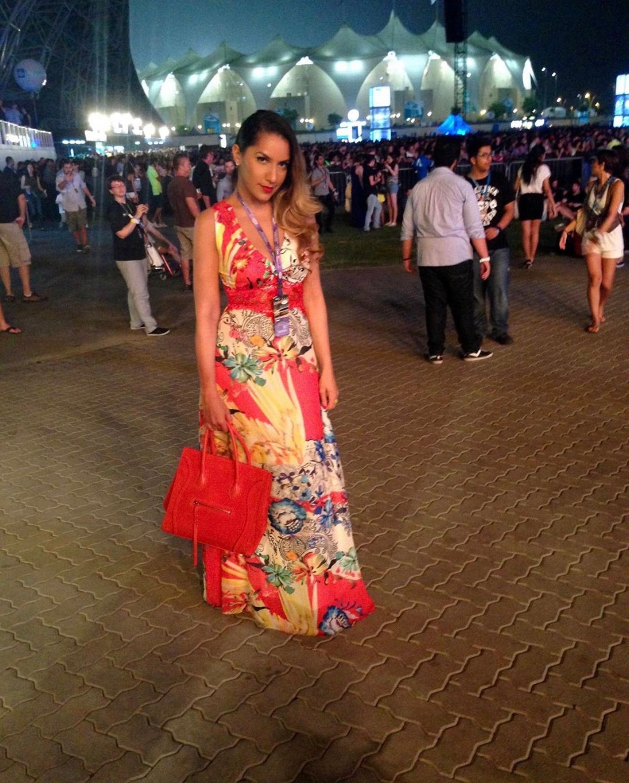 Image of PRINTED FLORAL MAXI DRESS WITH LACE APPLIQUE (SIZE 36)
