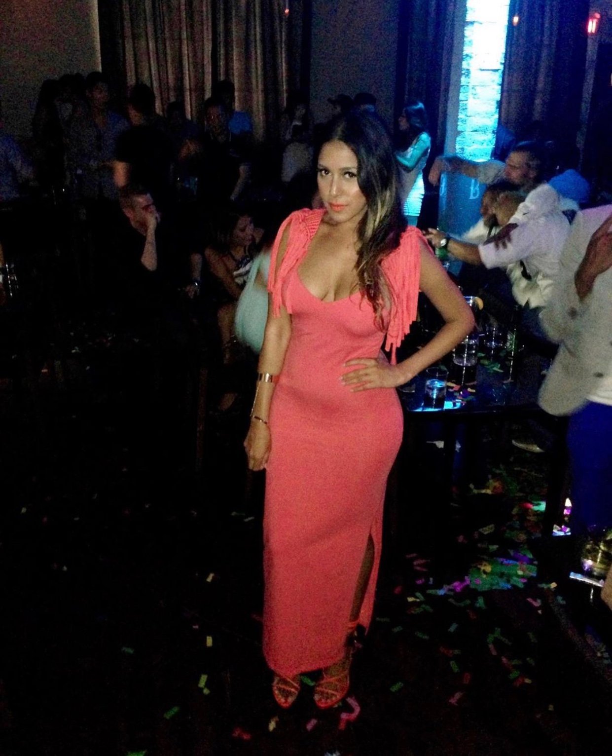 Image of BLAQUE LABEL CORAL FRINGE DRESS WITH SIDE SLIT (SMALL)