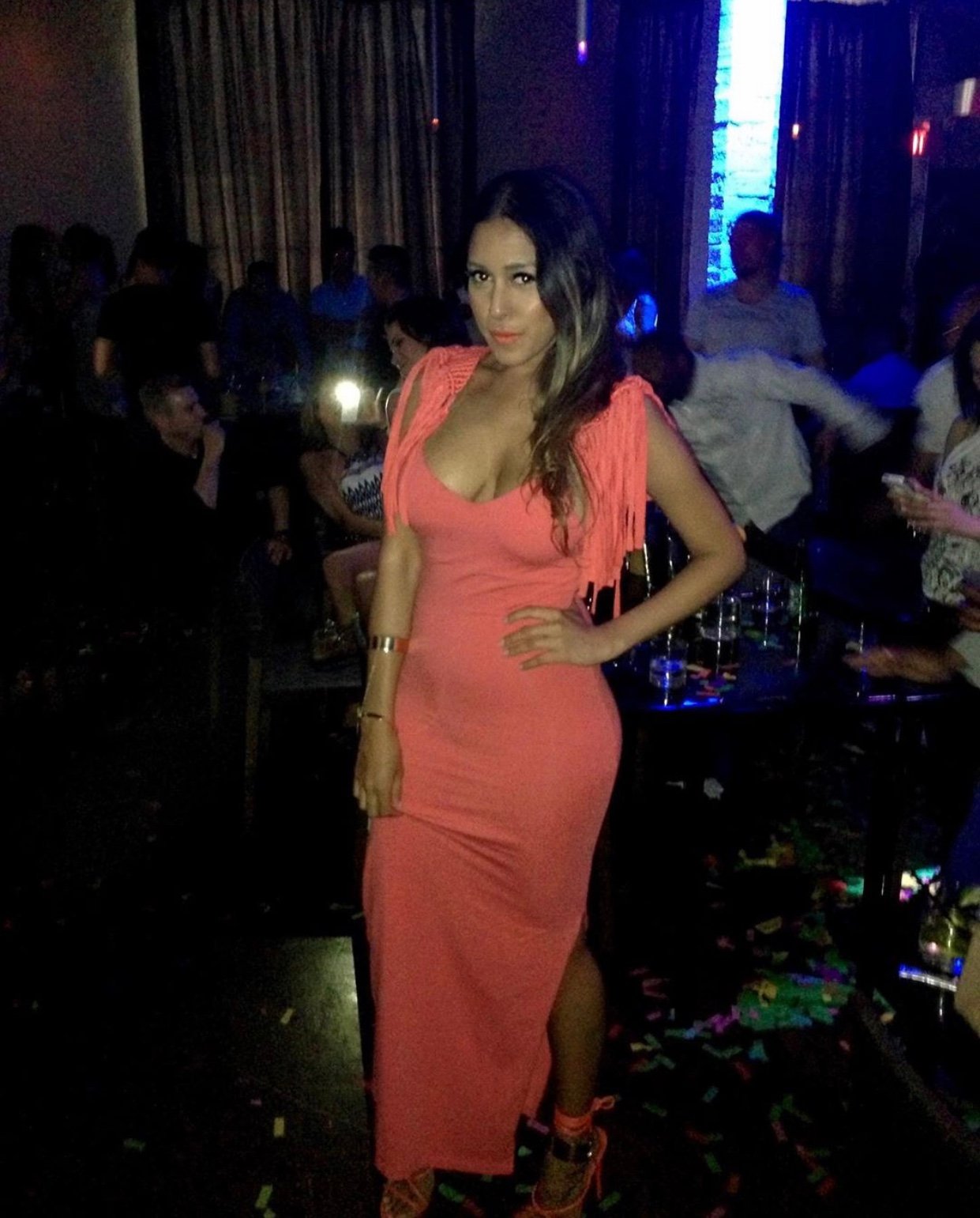 Image of BLAQUE LABEL CORAL FRINGE DRESS WITH SIDE SLIT (SMALL)