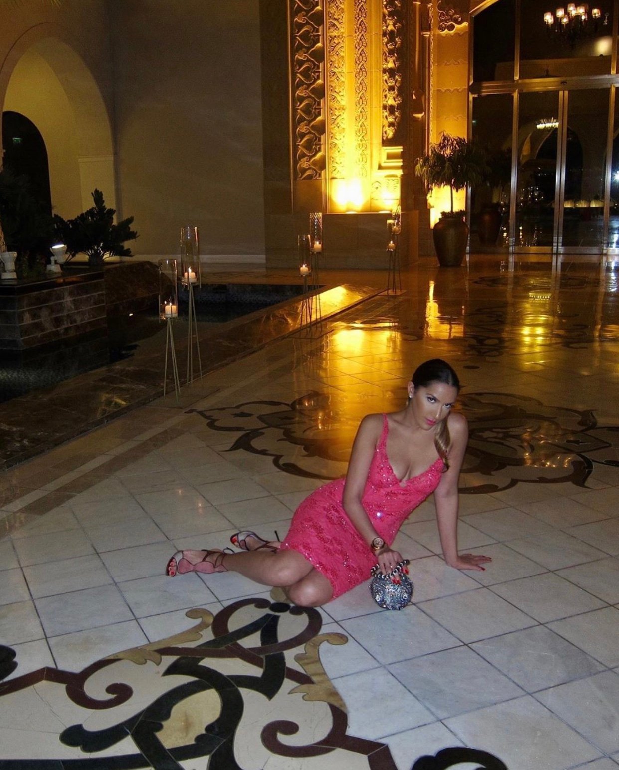 Image of MARCIANO PINK LACE DRESS WITH SEQUINS & BEADS (SMALL)