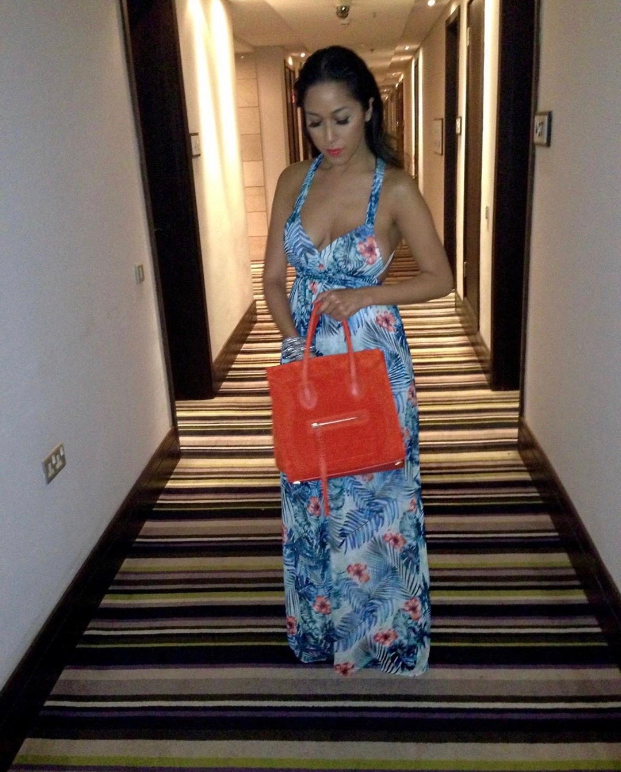 Image of MANGO HIBISCUS PRINT MAXI DRESS WITH SHEER OVERLAY (US 4)