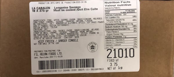 Image of La Cabalen Sweet Pork Longanisa 10 x 375g