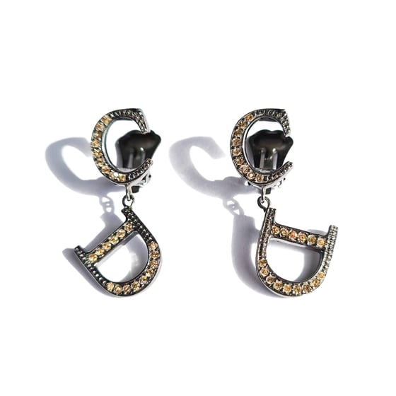 Image of Dior Silver & Crystal Logo Earrings