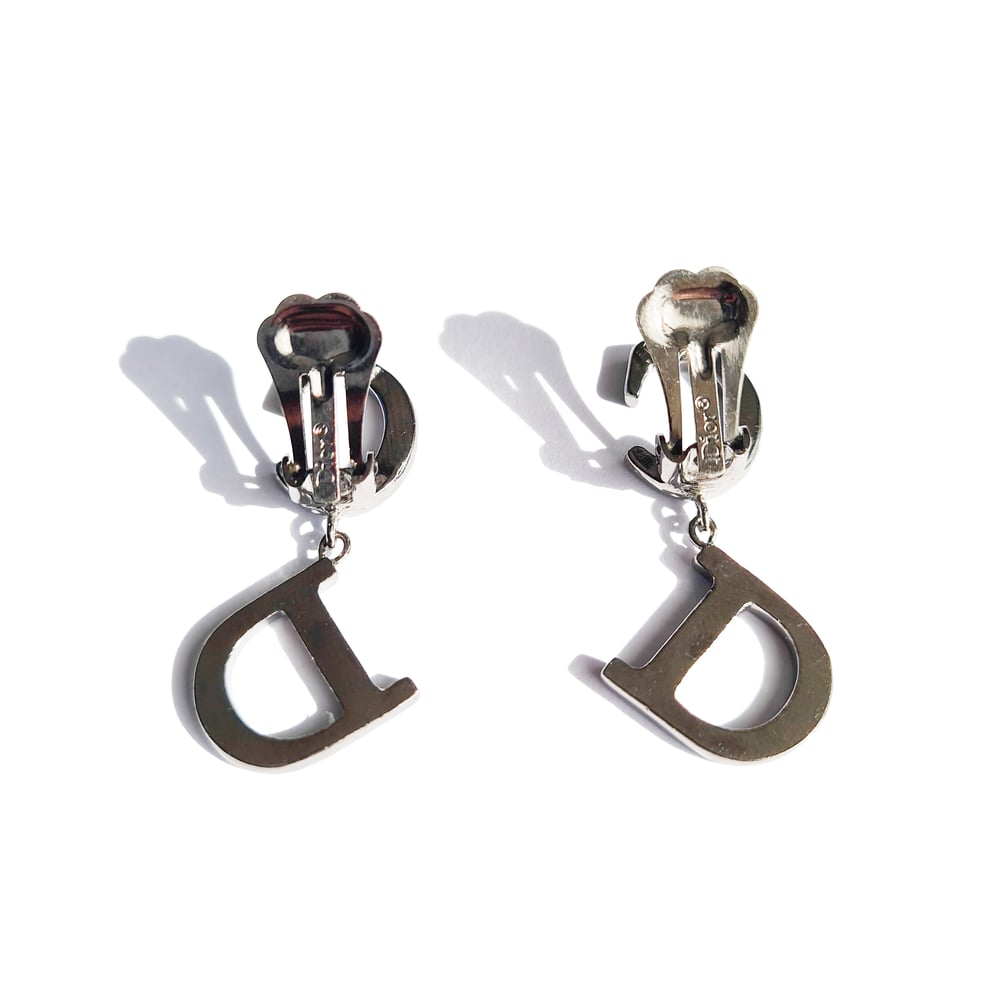 Image of Dior Silver & Crystal Logo Earrings