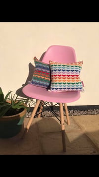 Hearts Rainbow Knitted Cushion - 20% of profits to NHS