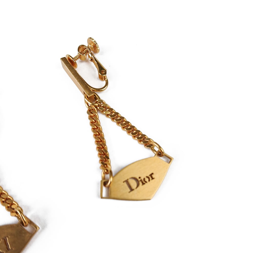 Image of Dior Gold Logo Plate Earrings