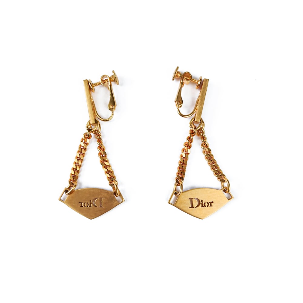 Image of Dior Gold Logo Plate Earrings