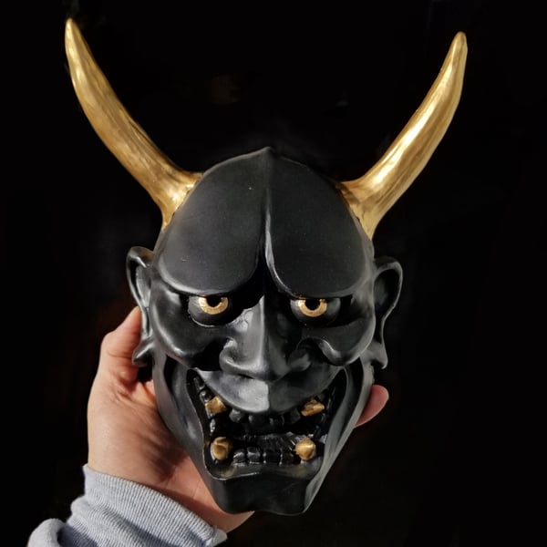 Image of Large Hand Painted Black and Gold Hannya