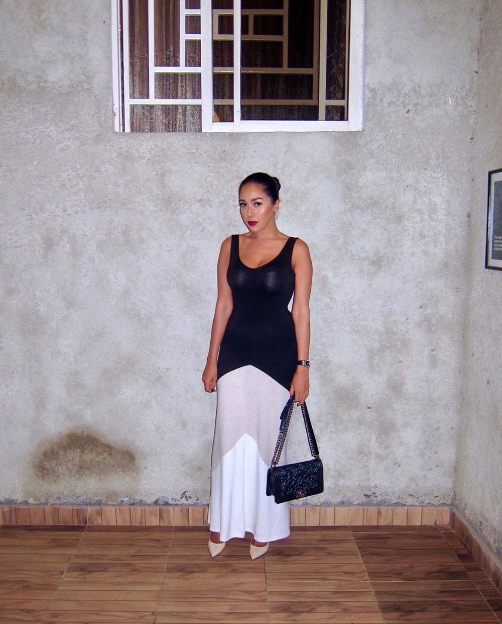 Image of COTTON TRI-TONE CHEVRON DESIGN DRESS (SMALL)