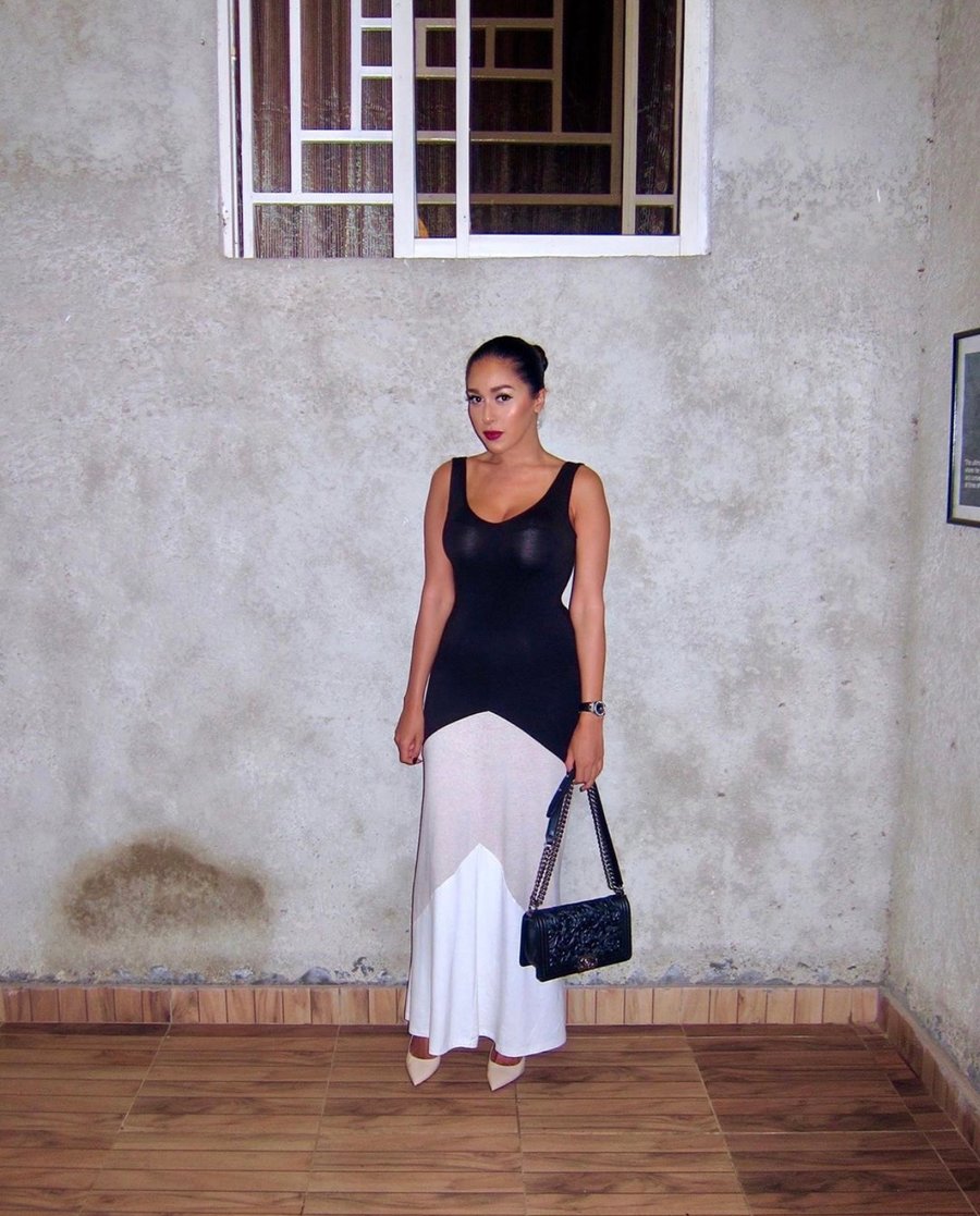 Image of COTTON TRI-TONE CHEVRON DESIGN DRESS (SMALL)