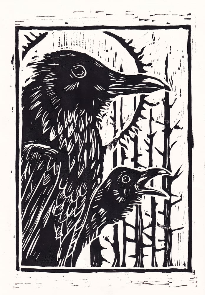 Image of Raven Lino Print